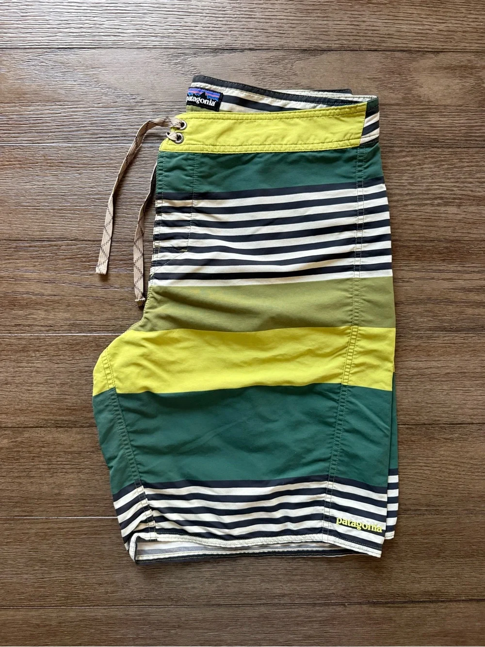 Patagonia Men's Green & Yellow Stripe Swim Trunks
